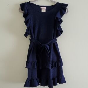Bonnie Jean Navy Blue Sparkly Ruffle Kids Formal Dress